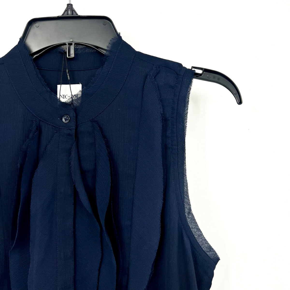 NIC + ZOE Women's Falling Chiffon Top Medium Navy Blue Sleeveless NWT