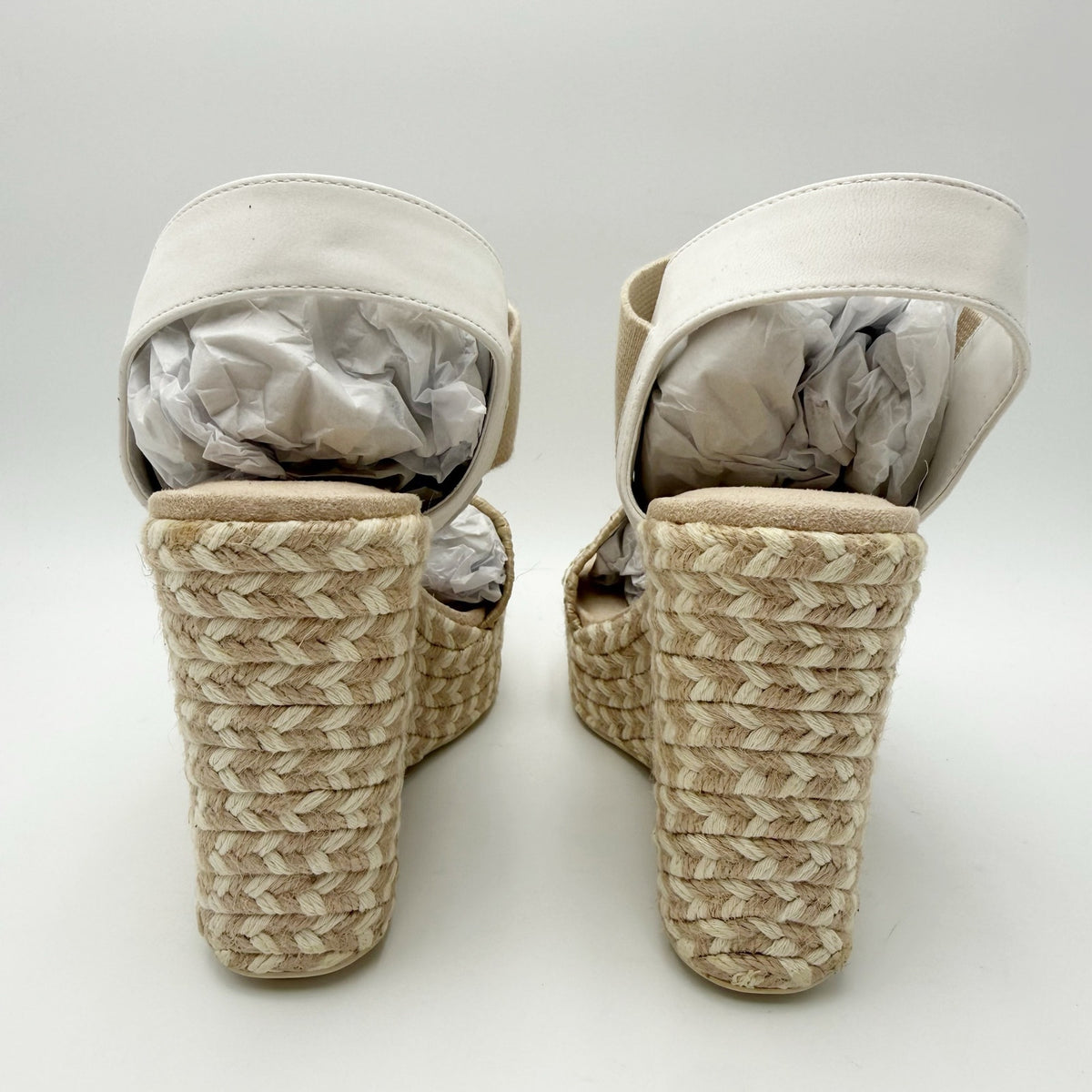 MIA Womens Gracce Espadrille Wedge Sandals Size 9 Beige White Vegan Leather NWOB