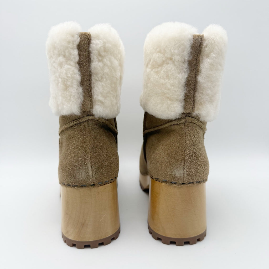 MIA Clogs Womens Jildie Boots Size M Beige Tan Suede Fur Trim NWOB