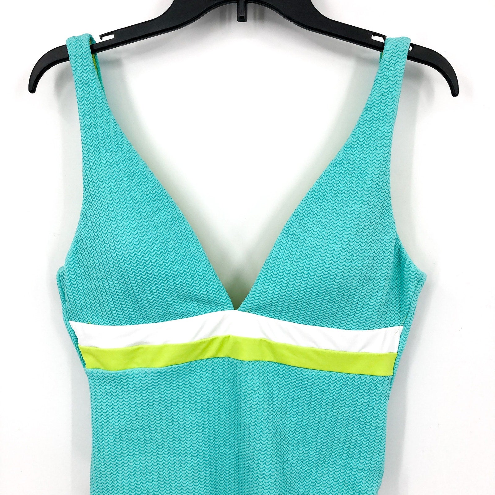 SEAFOLLY Spliced V Neck One Piece Swimsuit Size 10 Green Blue Lime Burst NWT