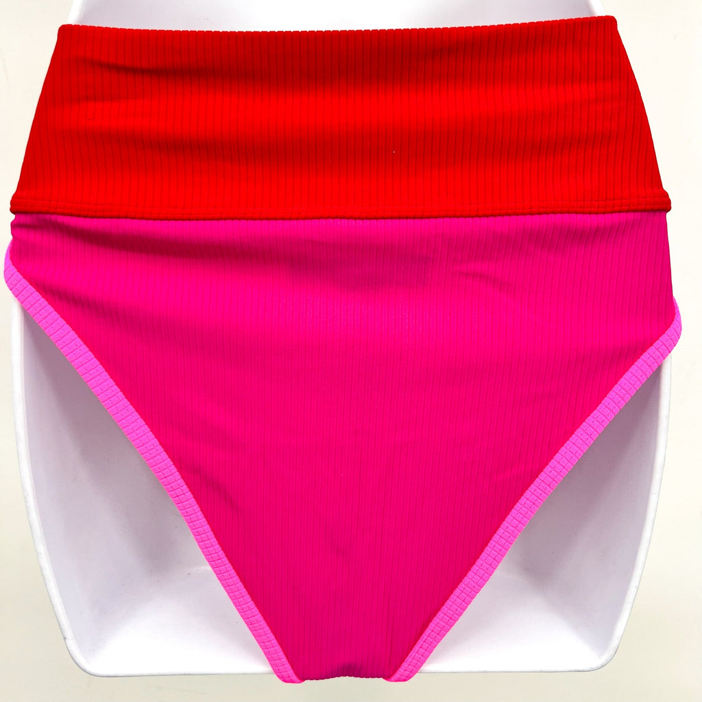 BEACH RIOT Emmy High Waist Bikini Bottom Medium Fuchsia Red Neon Pink NWOT