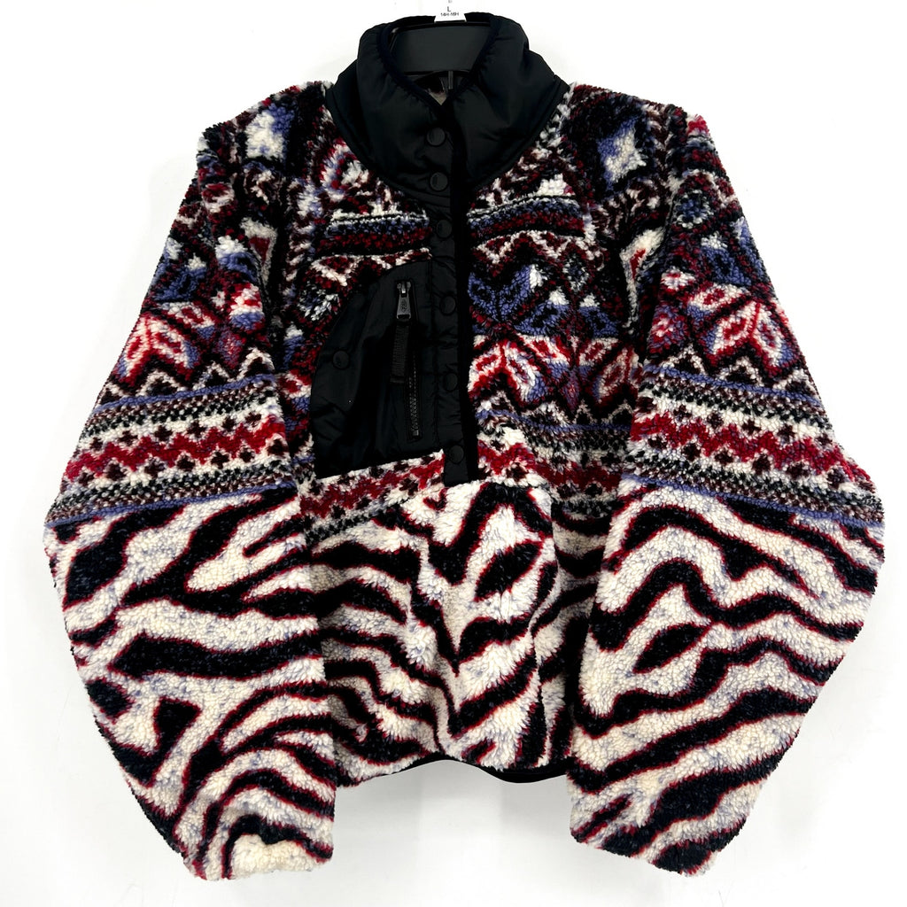 Free People Womens Rocky Ridge Fleece Pullover Jacket Small Red Purple Zebra NWT