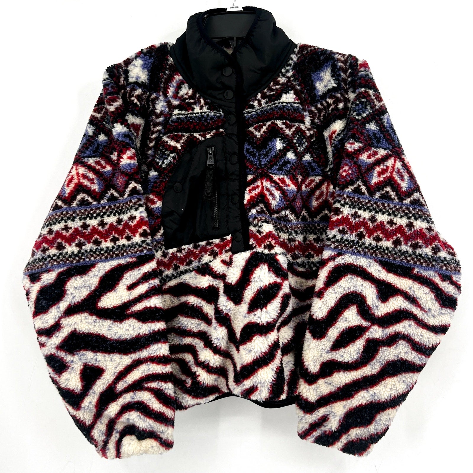 Free People Womens Rocky Ridge Fleece Pullover Jacket Small Red Purple Zebra NWT