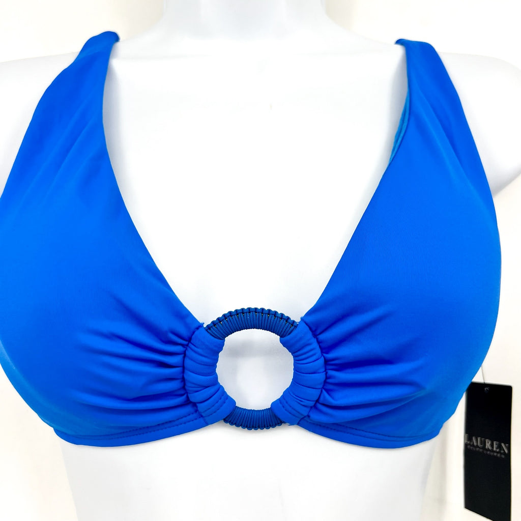 LAUREN RALPH LAUREN Women's Macrame-Ring Bikini Top Size 8 Electric Blue NWT