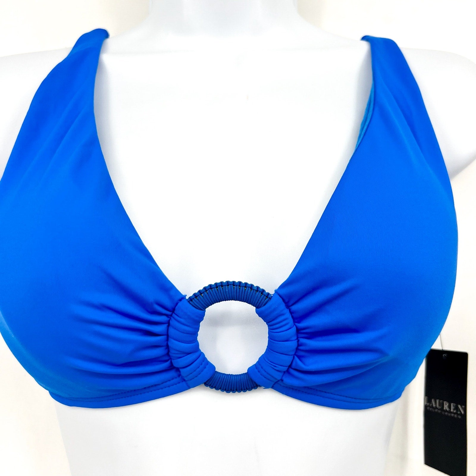 LAUREN RALPH LAUREN Women's Macrame-Ring Bikini Top Size 8 Electric Blue NWT