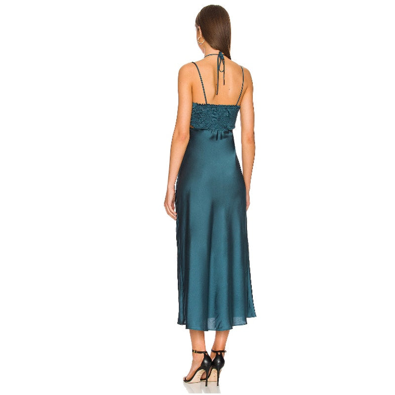 SHOW ME YOUR MUMU Women Codie Cut Out Dress Large Jade Luxe Satin Sleeveless NWT