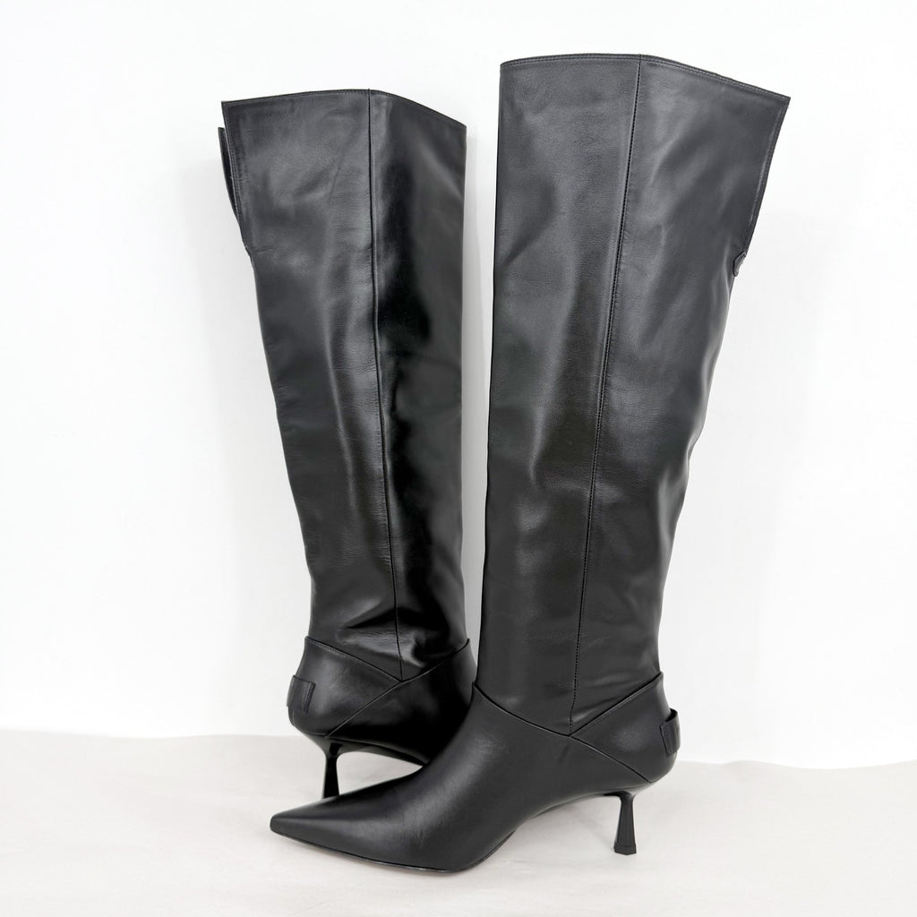 AllSaints Womens Odyssey Over-The-Knee Boots US 9 M Black Leather NWOB