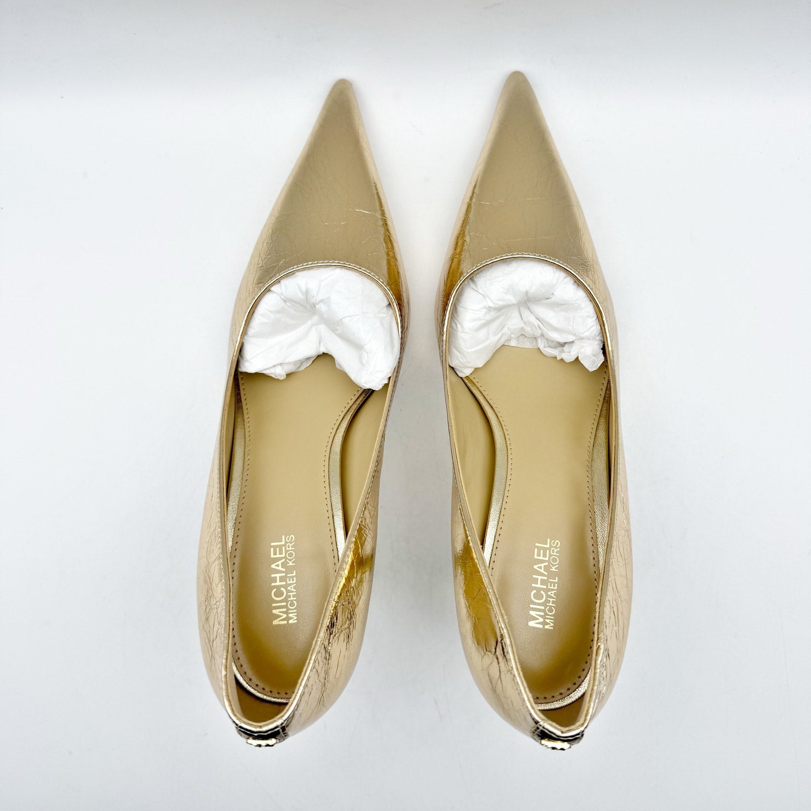 Michael Kors Womens Luna Mid Pumps US 6M EU 36.5 Gold Leather NIB