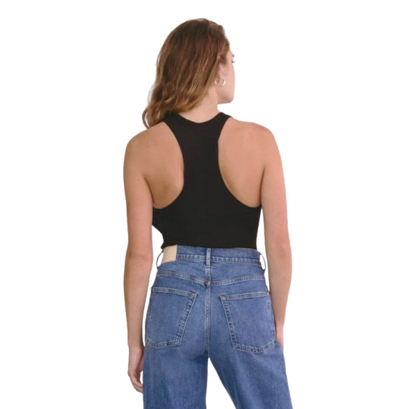 EVERLANE Women's The Luxe Rib Racerback Tank Large Black Supima Cotton NWT