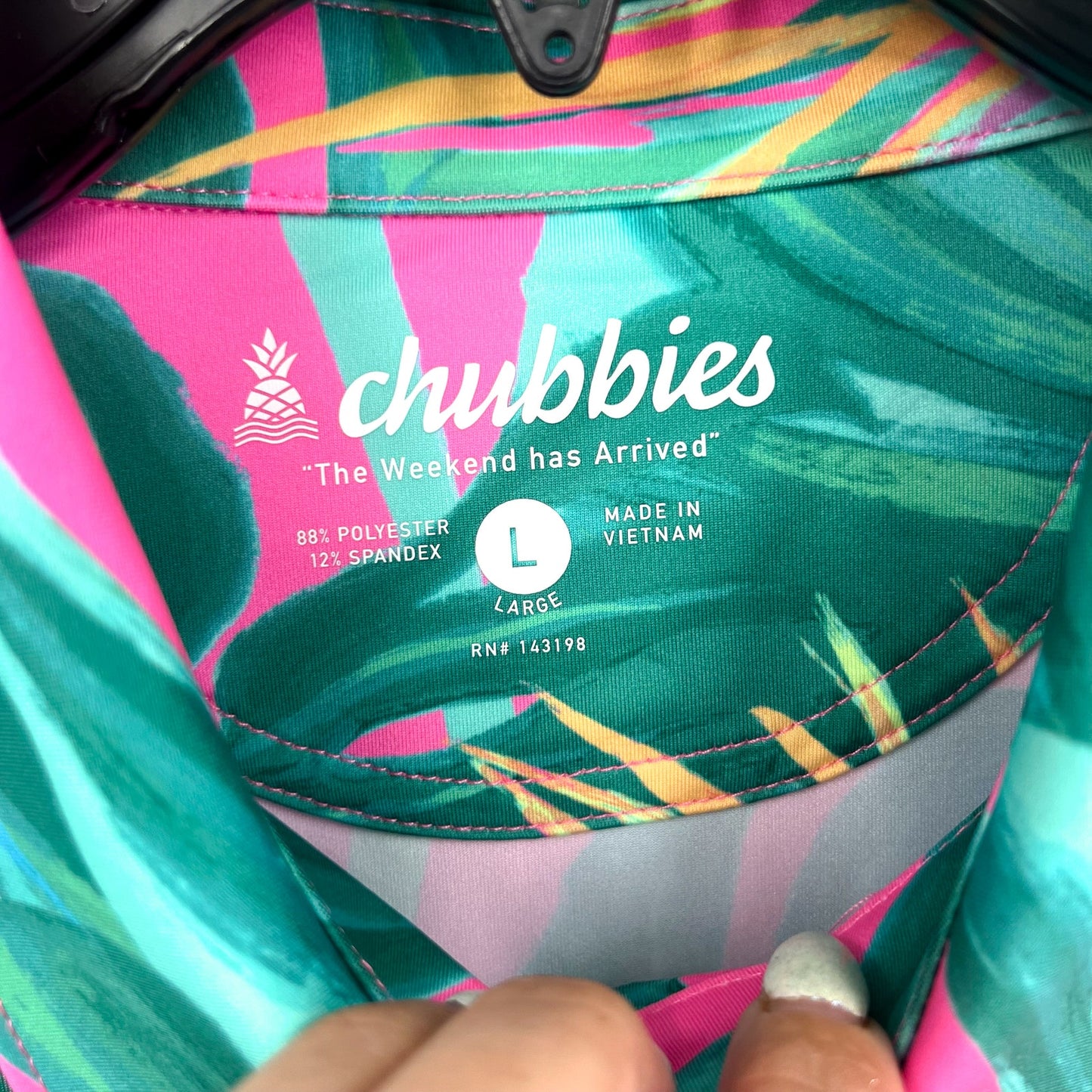 CHUBBIES Mens Performance Polo Shirt Large Pink SS Birds of Paradise NWT