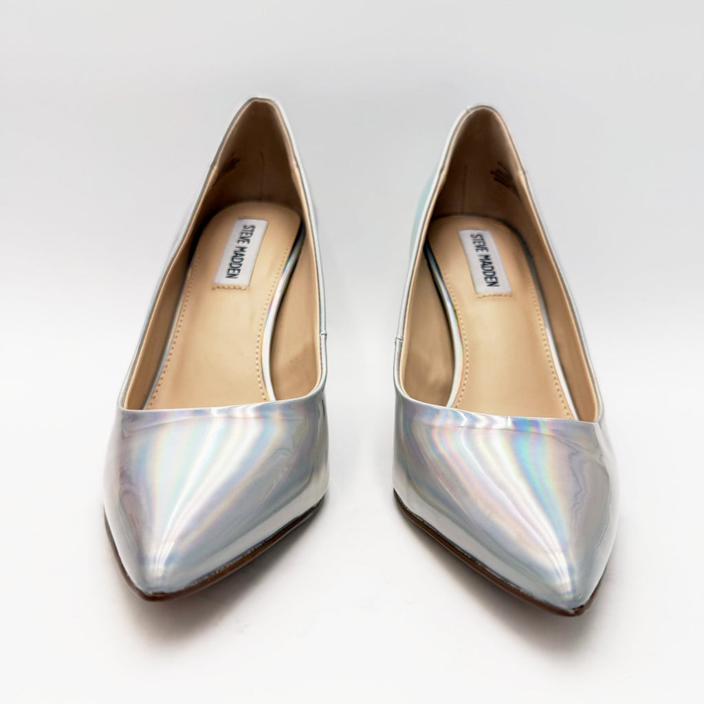Steve Madden Womens Salza Pointed Toe Pumps Size 8.5 Silver Iridescent NWOB