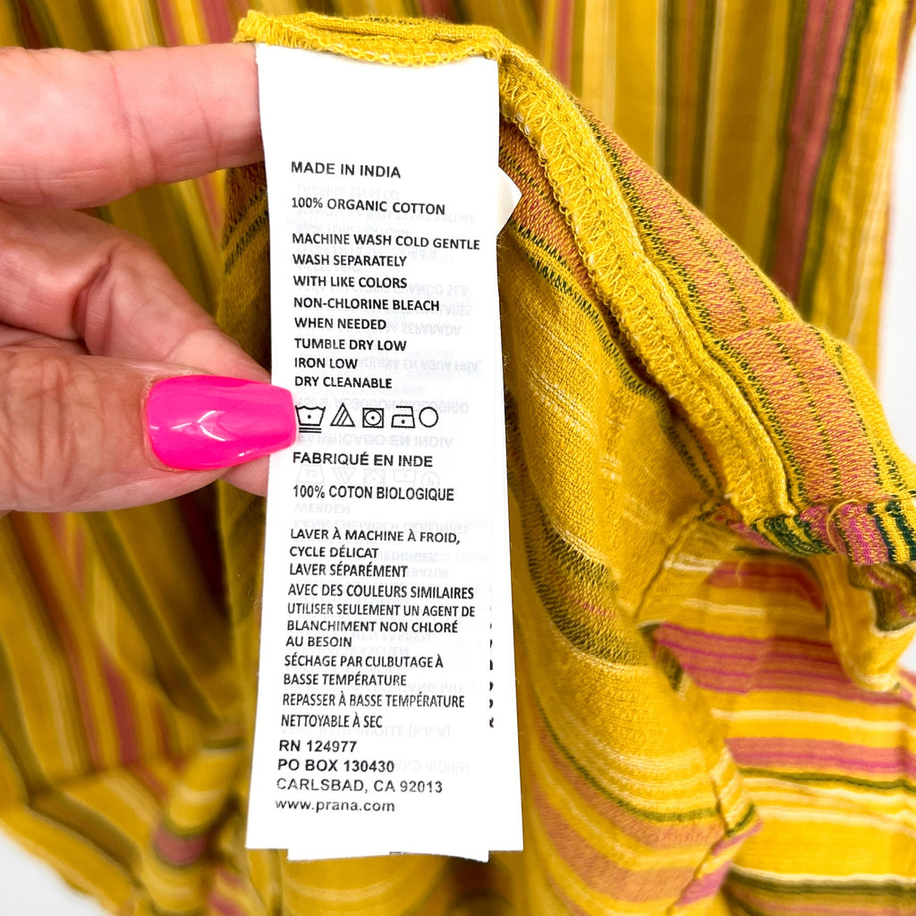 PRANA California Dreaming Midi Dress XL Yellow Stripe Sleeveless Cotton NWT