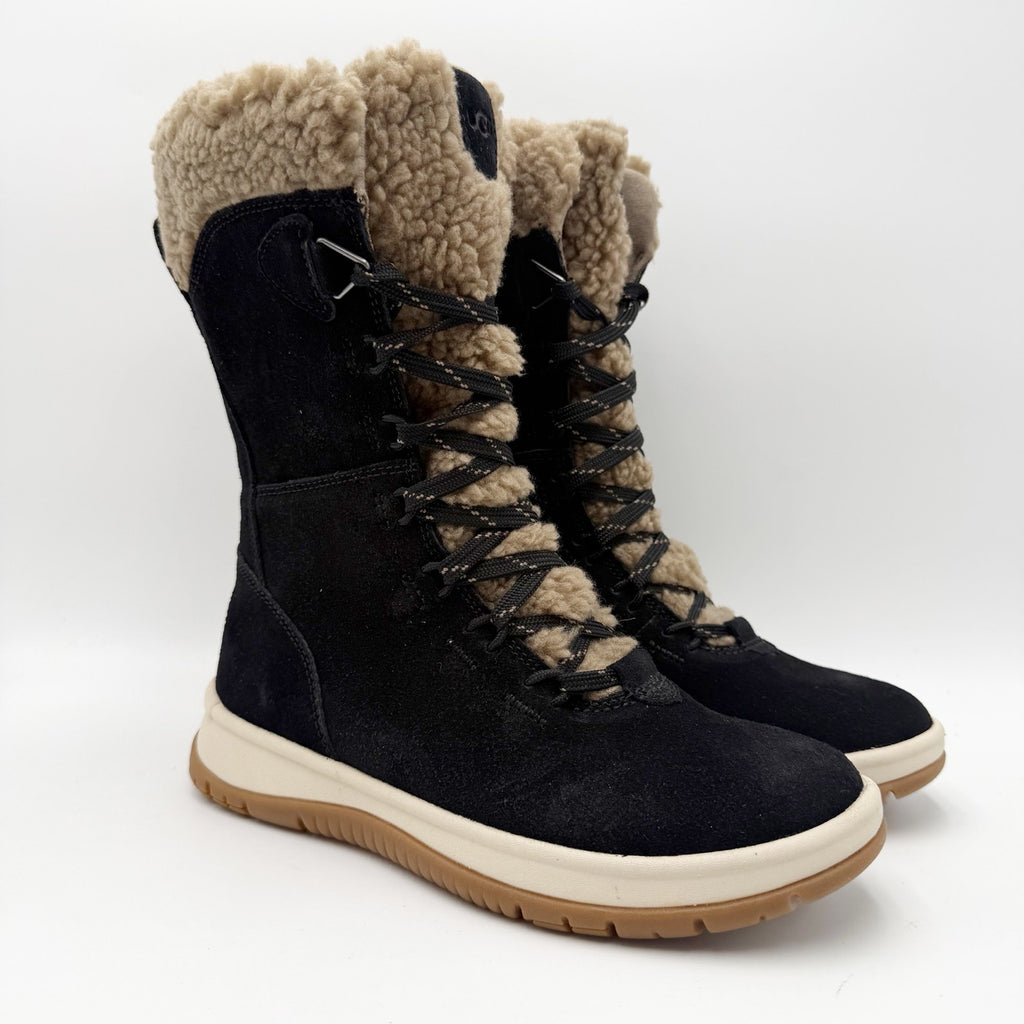 UGG Womens Lakesider Tall Winter Boots Size 5 EU 36 Black Suede Waterproof NWOB