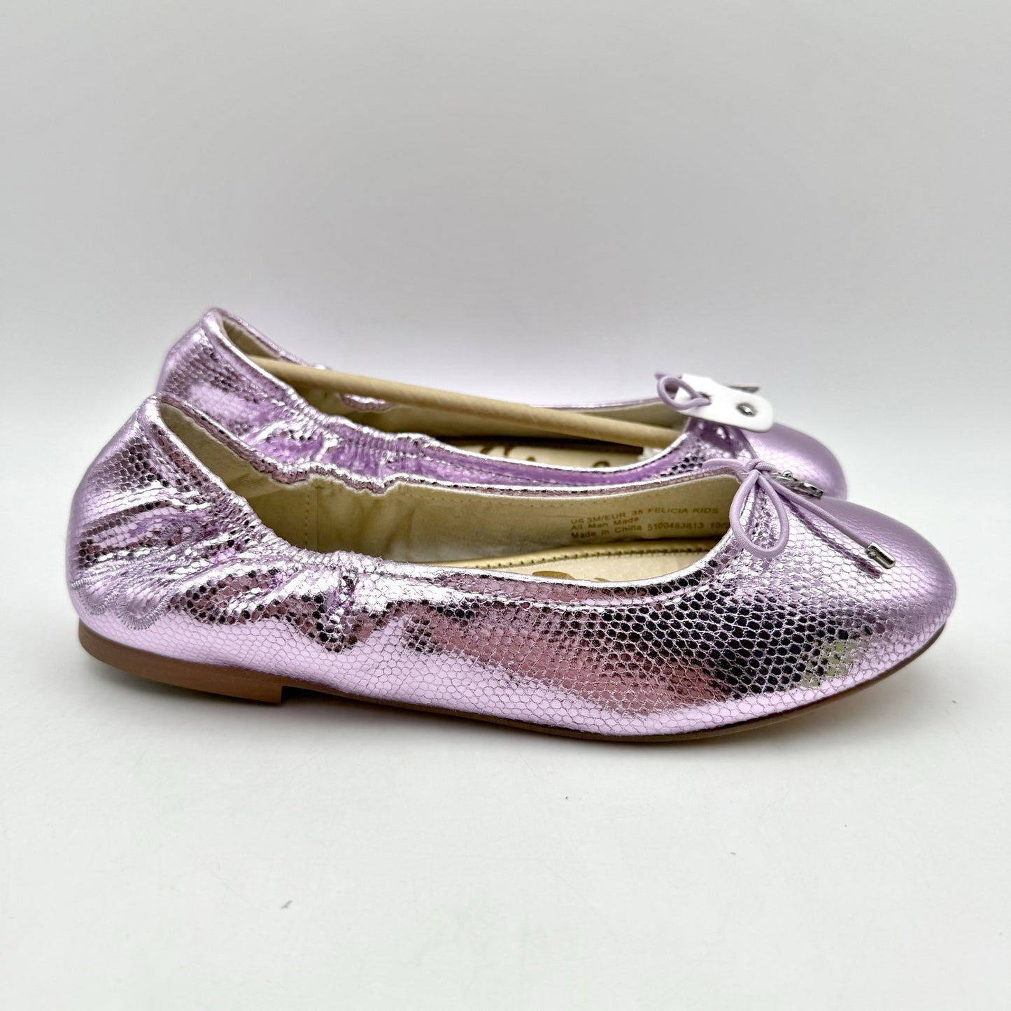 Sam Edelman Kids Felicia Ballet Flats US 3 M EU 35 Lilac Metallic Leather NIB