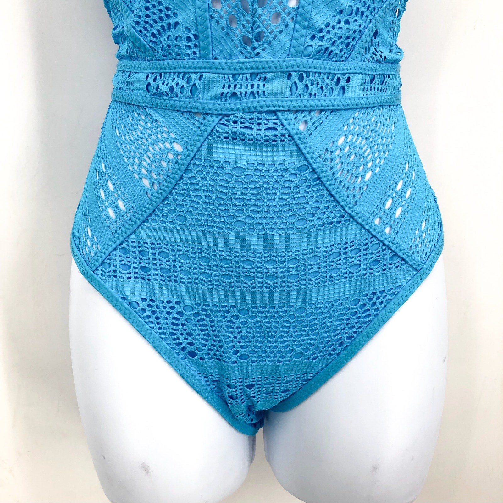 BECCA SWIM Women's Color Play Plunge One Piece Swimsuit XS US 2-4 Blue Seas NWT