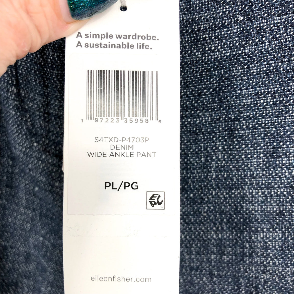 EILEEN FISHER Women's Tweedy Hemp Cotton Wide-Leg Pant Large PETITE Denim NWT