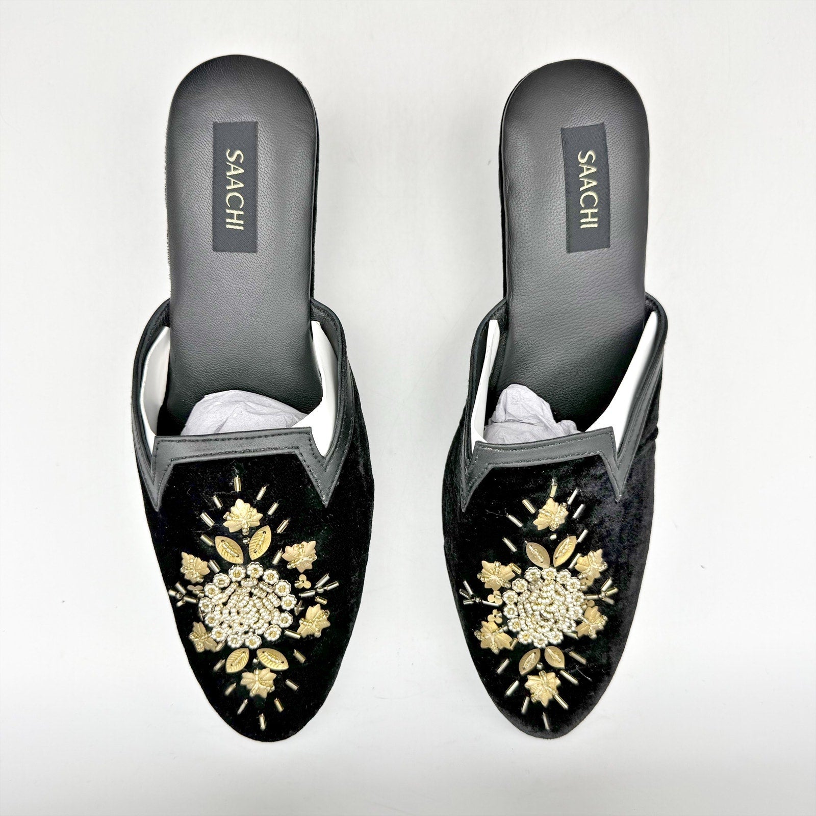 Saachi Womens Sequined Floral Slide Mules US 8 Black Velvet NWOB