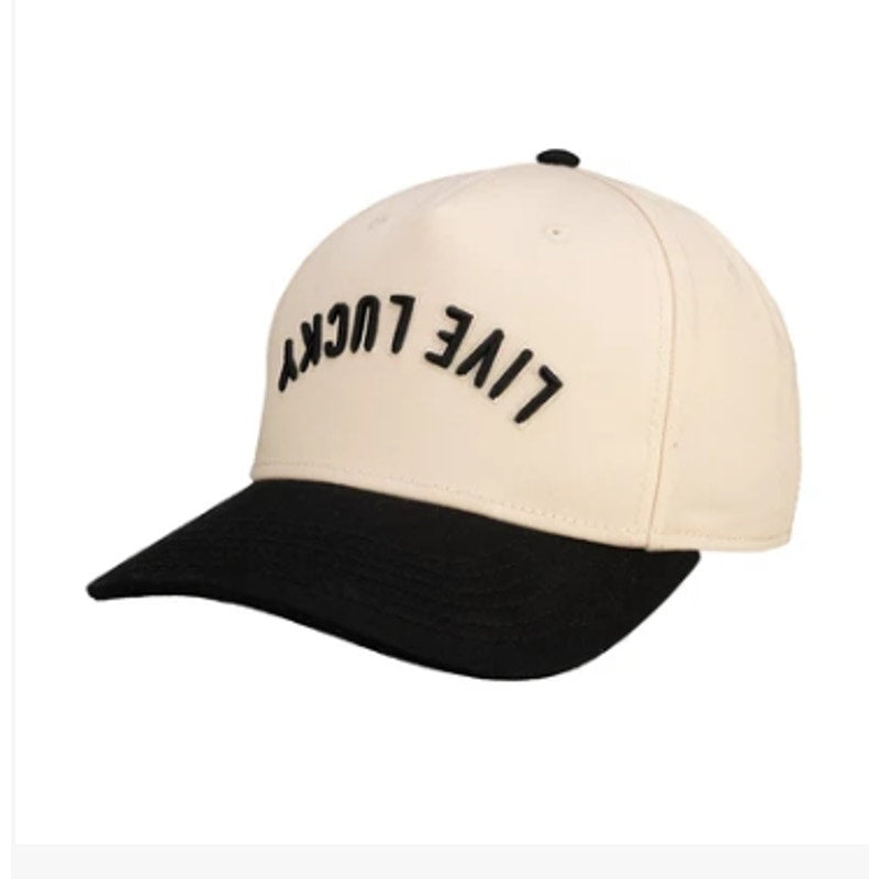 BLACK CLOVER Upside Down Live Lucky Luck 1 Snapback Hat OS Cream Black NWT