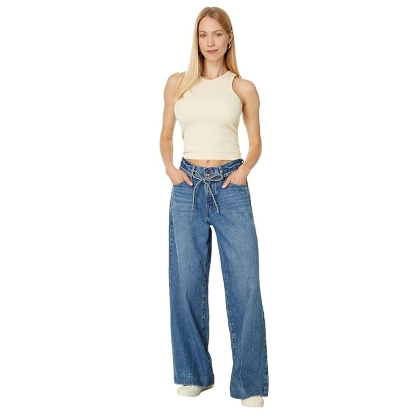 LEVI'S Womens XL Straight Jeans 29x31 US 8 Medium Blue Tie Waist A8701-0005 NWT