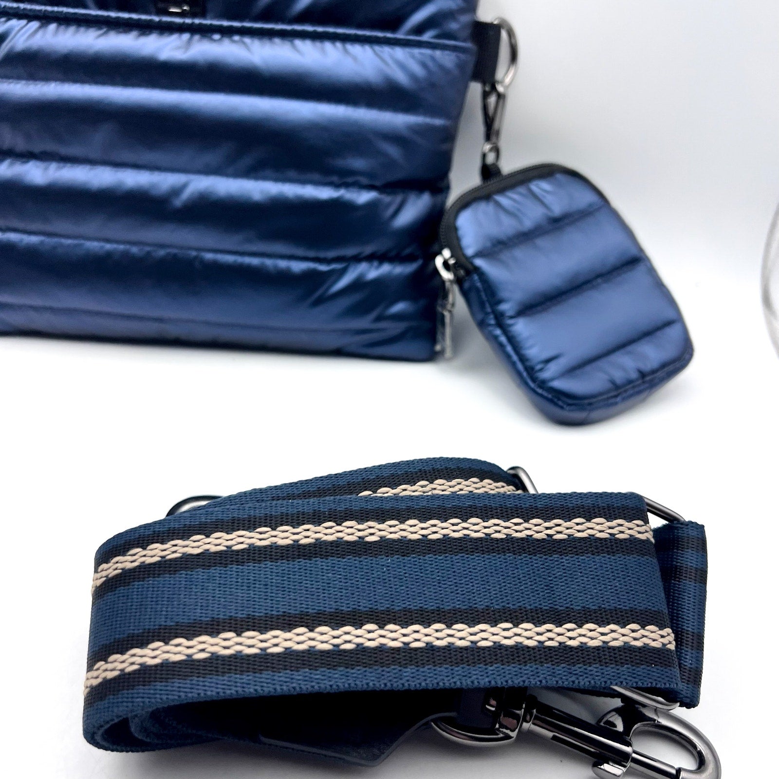 THINK ROYLN Quilted Downtown Crossbody Bag Blue Pearl Indigo NWT