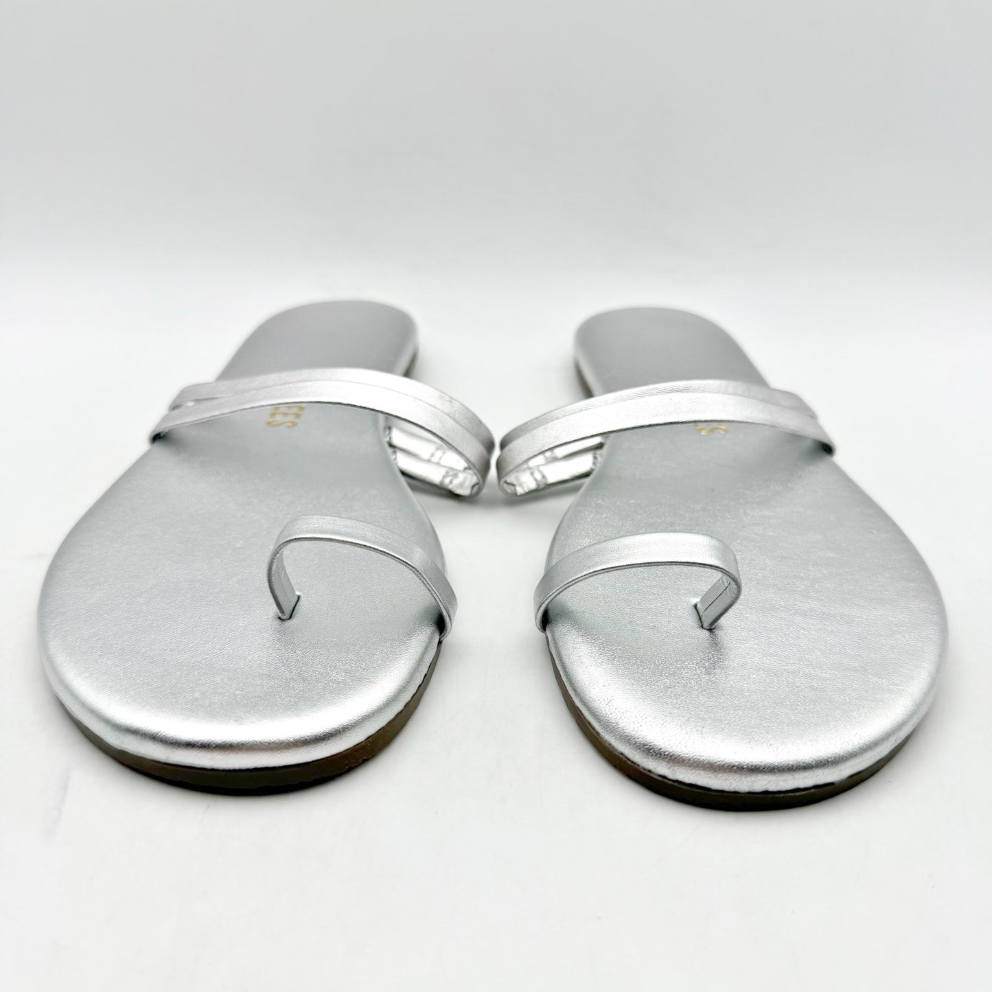 TKEES Womens Leah Flat Sandals US 5 EU 36 Silver Slip On NWOB