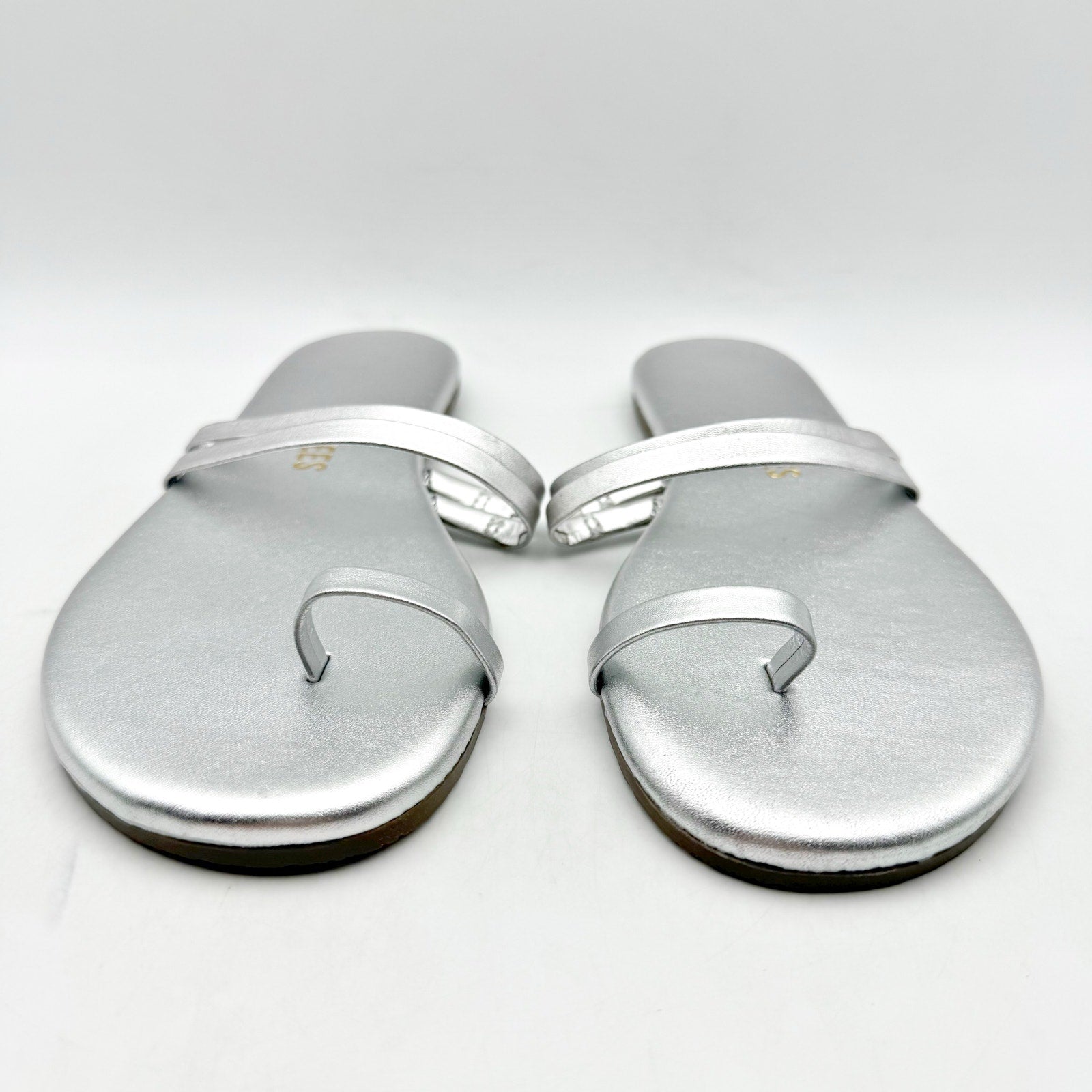 TKEES Womens Leah Flat Sandals US 5 EU 36 Silver Slip On NWOB