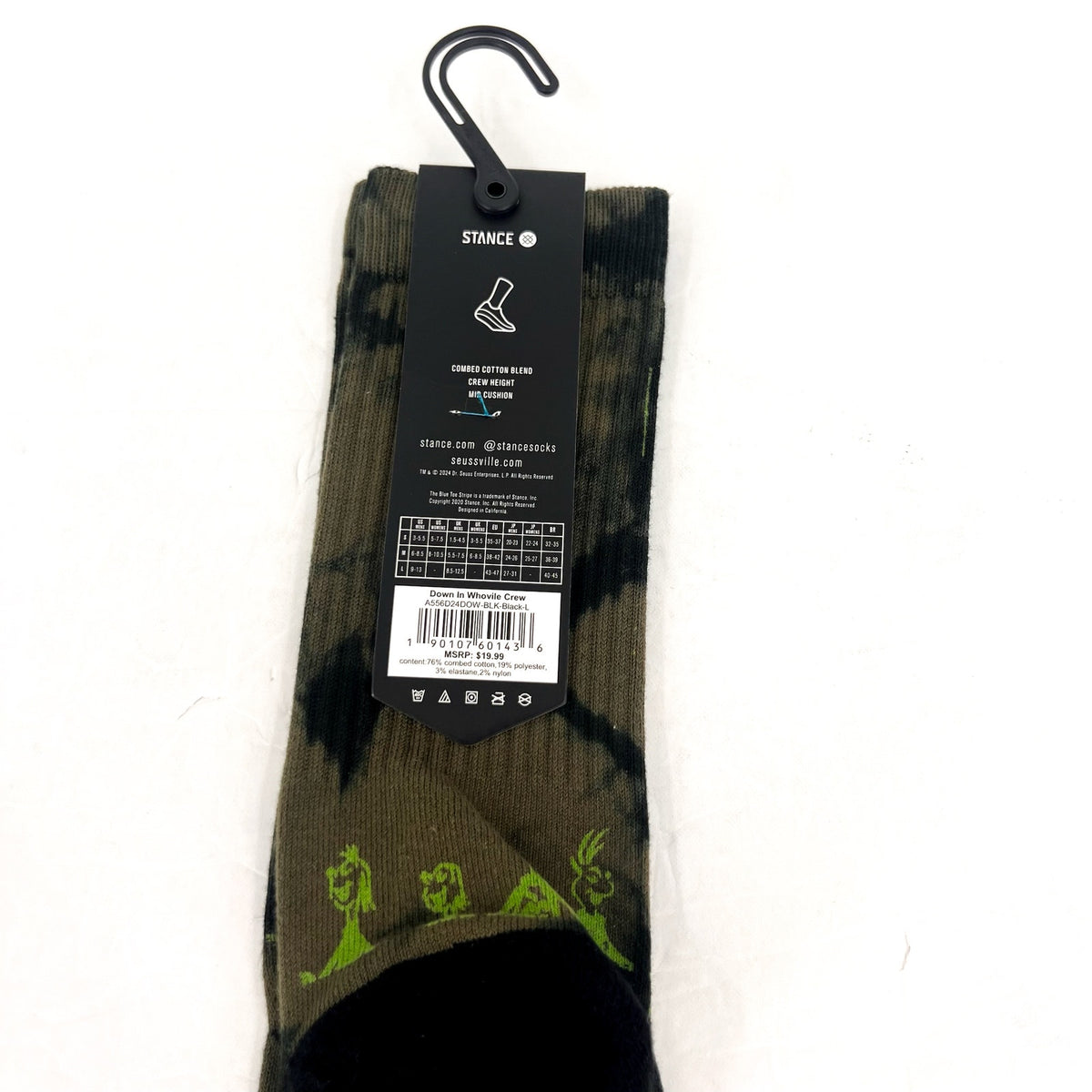 STANCE X The GRINCH Unisex Down In Whovile Crew Socks Large Green Black NWT