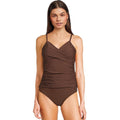 SUNSETS Women's Simone Tankini Top Small Tiki Brown Cross-Over Front Swim NWT