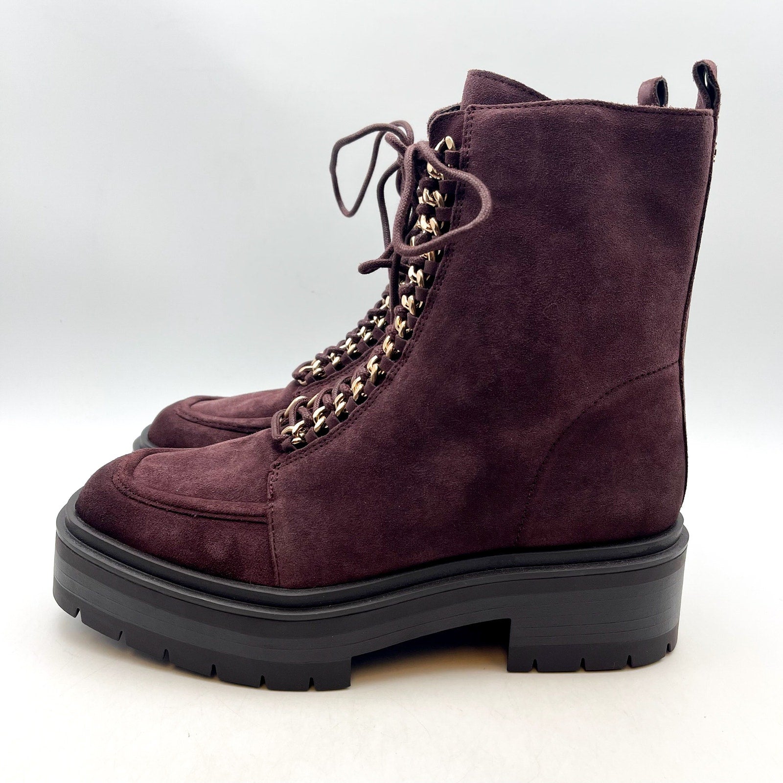 Sam Edelman Womens Lovrin Platform Combat Boots Size 8 Red Burgundy Suede NWOB
