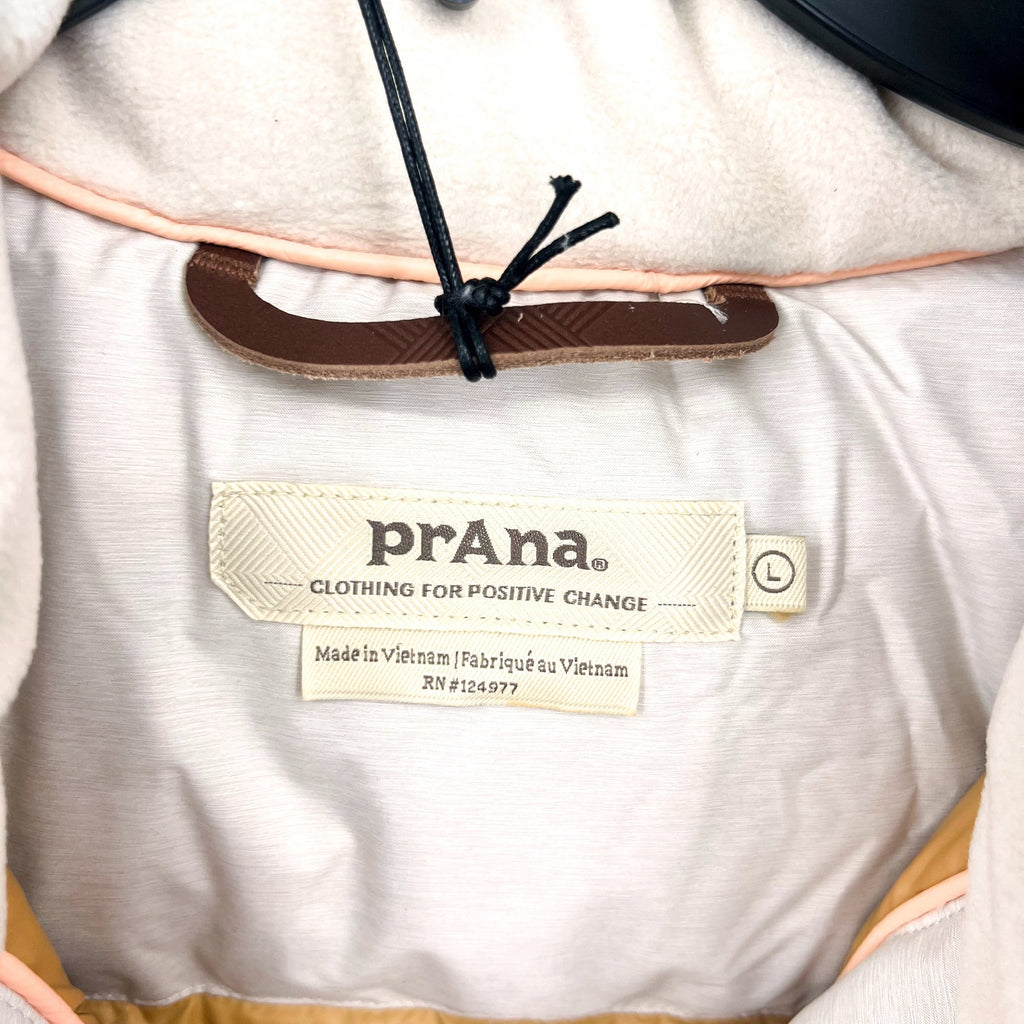 Prana Womens Banajaara Down Vest Large Cream Puffer Hooded Faux Fur NWT $250