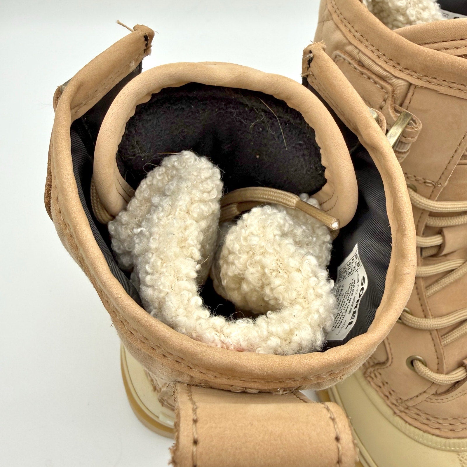 Sorel Womens Caribou Royal Winter Boots US 8.5 Tan Beige Canvas Waterproof NIB