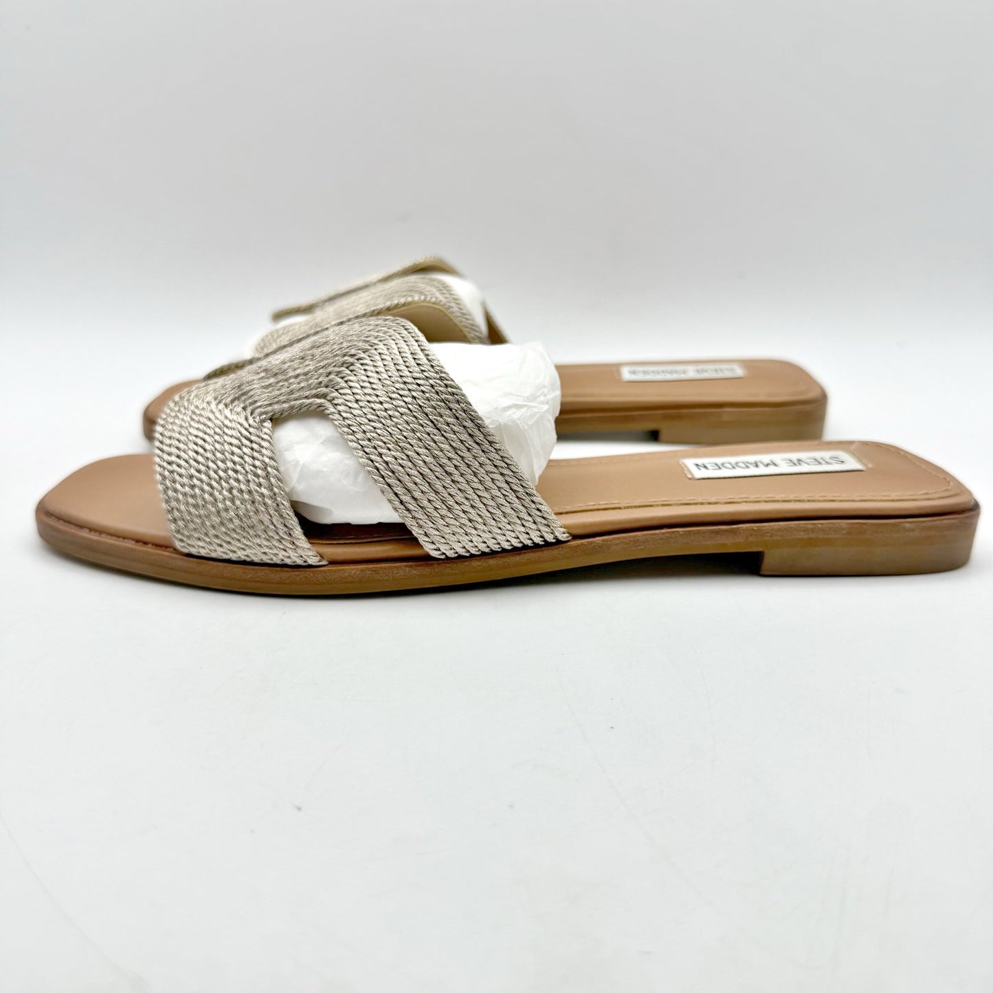 Steve Madden Womens Hadyn Braided Slide Sandals US 9.5 M Tan Metallic NIB