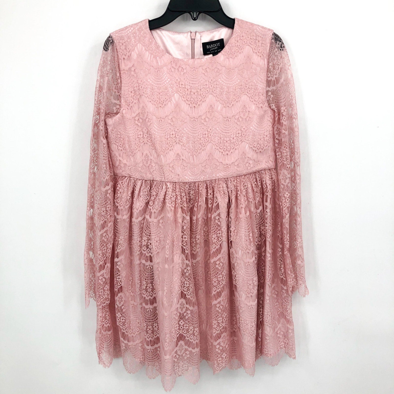 BARDOT JUNIOR Girl Gertrude Lace Dress Size 14 Pink Potpourri Long Sleeve NWT