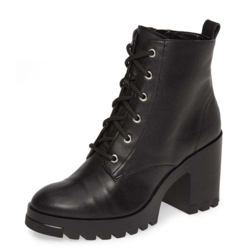 BP. Womens Masson Heeled Booties Size 8.5 M Black Leather Lace Up NWOB