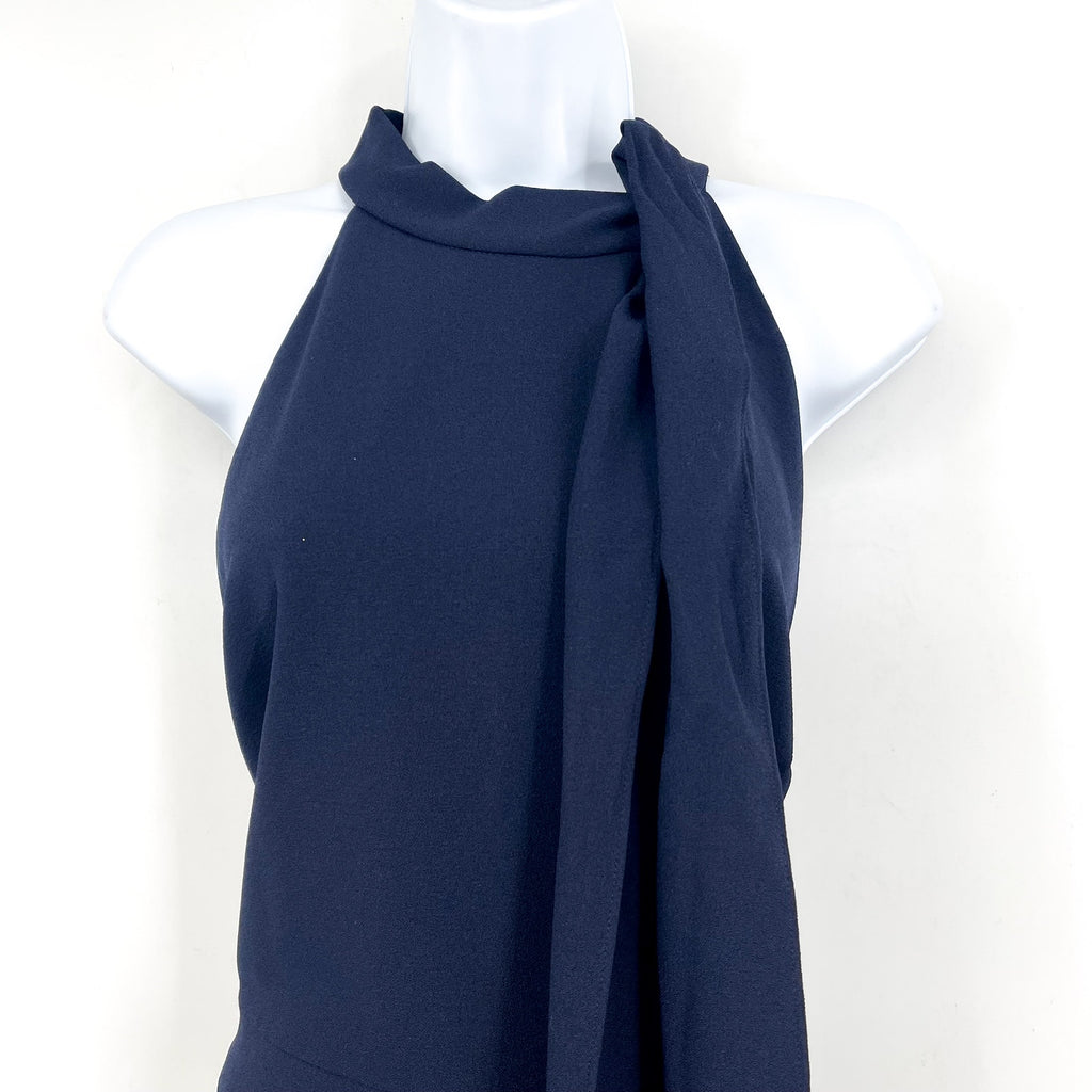 VINCE CAMUTO Signature Crepe Bow Jumpsuit Size 16 Navy Blue Halter Neck NWT