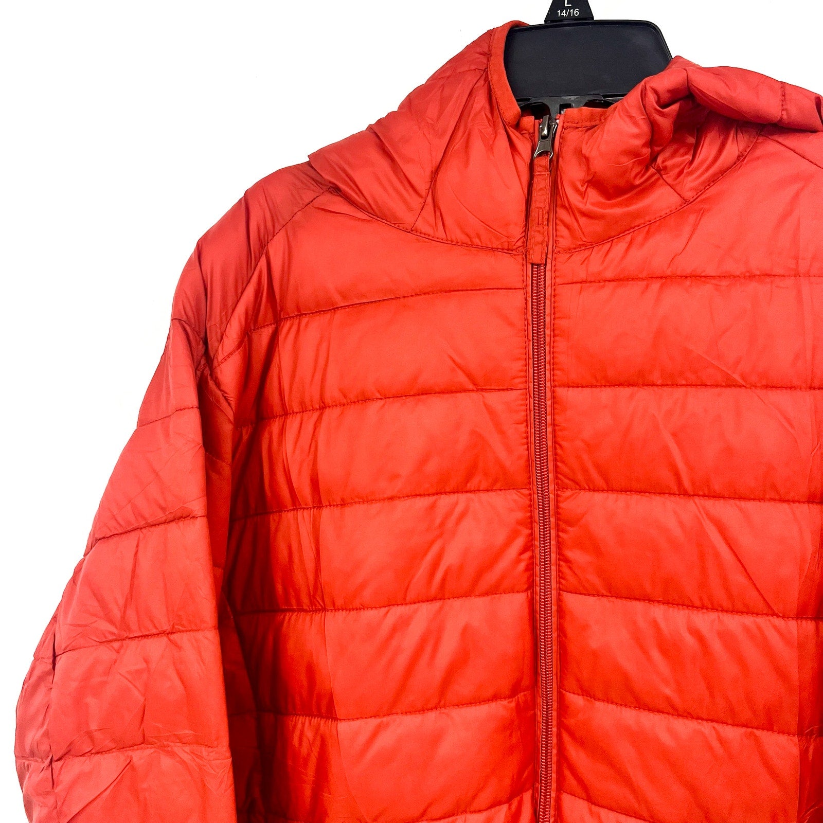 TSLA Mens Ascent Puffer Jacket Large Orange Red Lightweight Packable NWOT