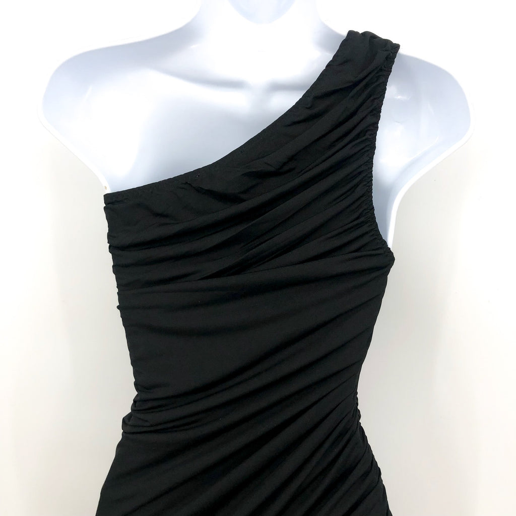 STEVE MADDEN Ayana Dress XS Black Ruched One Shoulder Bodycon Stretch NWT