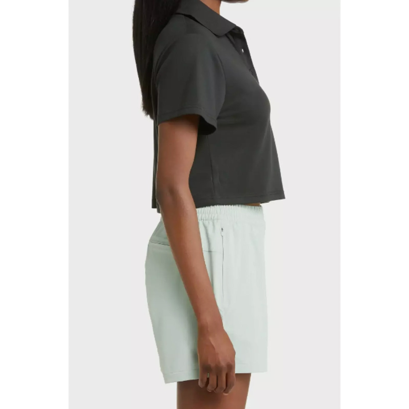 OUTDOOR VOICES Womens Birdie Cropped Polo Shirt Black XXL Short Sleeve