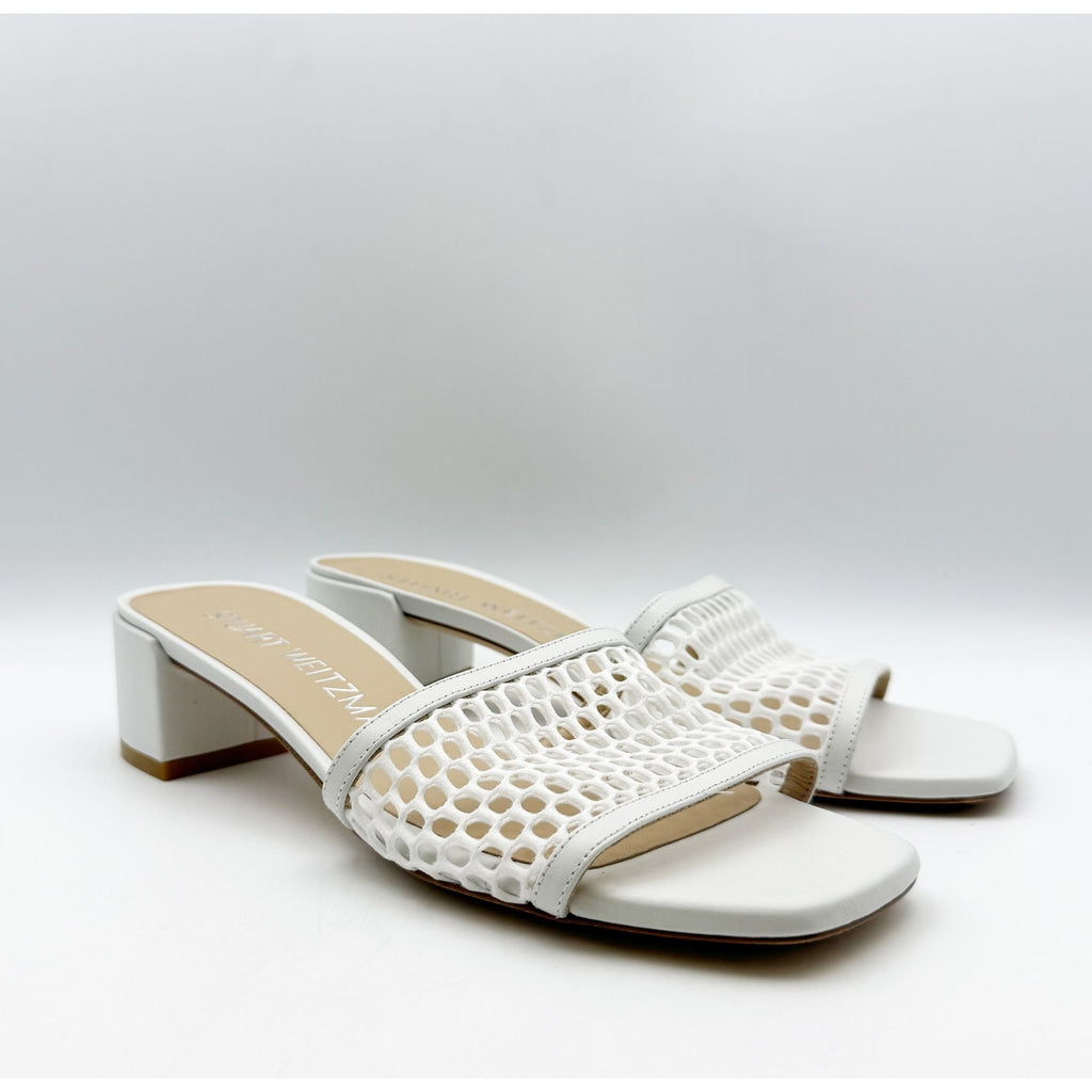 Stuart Weitzman Cayman 35 Slide Heels US 8.5 White Slip On Sandals NIB