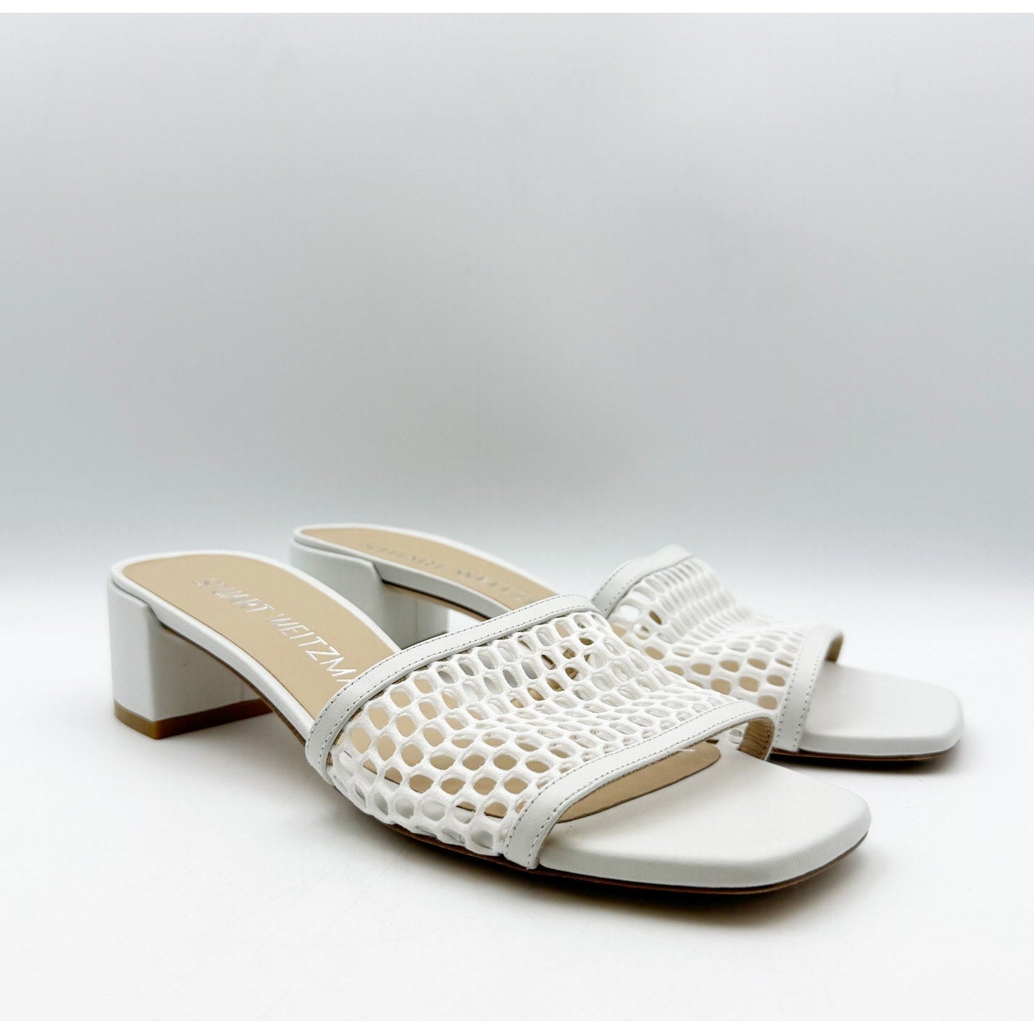 Stuart Weitzman Cayman 35 Slide Heels US 8.5 White Slip On Sandals NIB