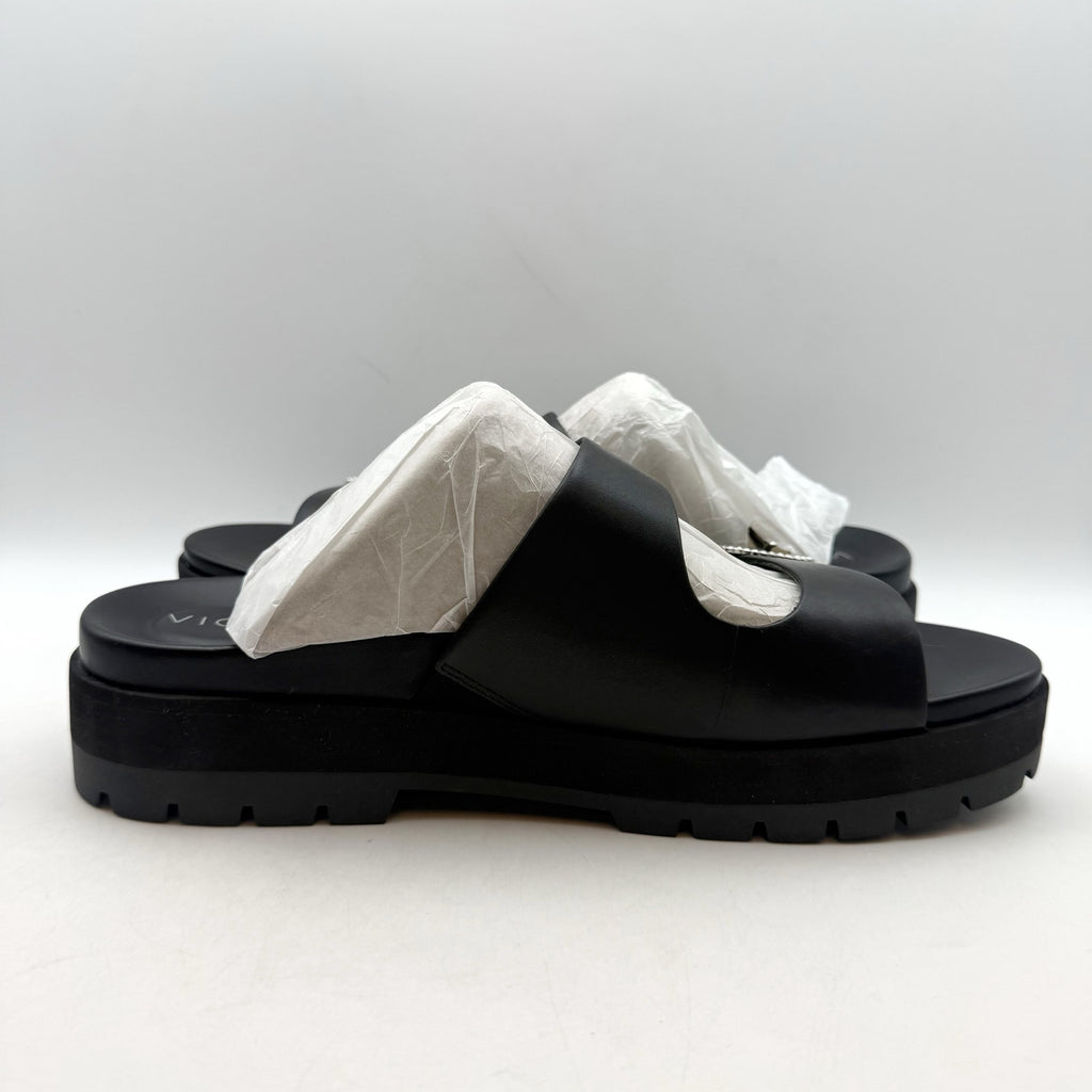 Vionic Womens Capitola Lug Platform Sandals US 11 Black Leather Rhinestone NWOB