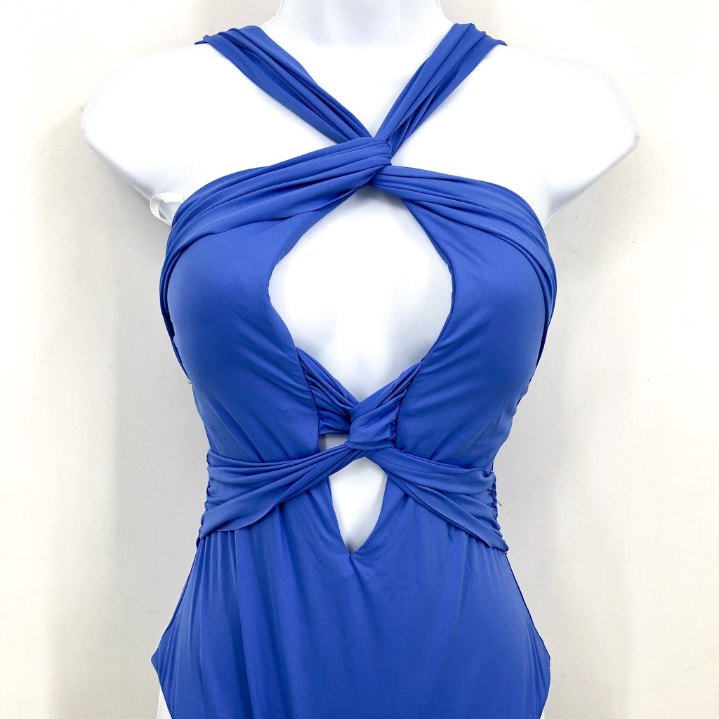 BECCA Women's Gracelyn High Neck One Piece Swimsuit Large Blue Cornflower NWT