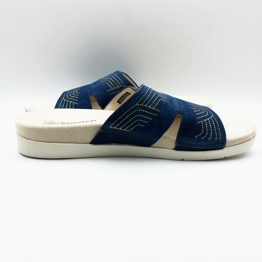 Spenco Womens Twilight Ellie Slide Sandal Size 9.5 WIDE Blue Peacoat Leather NIB