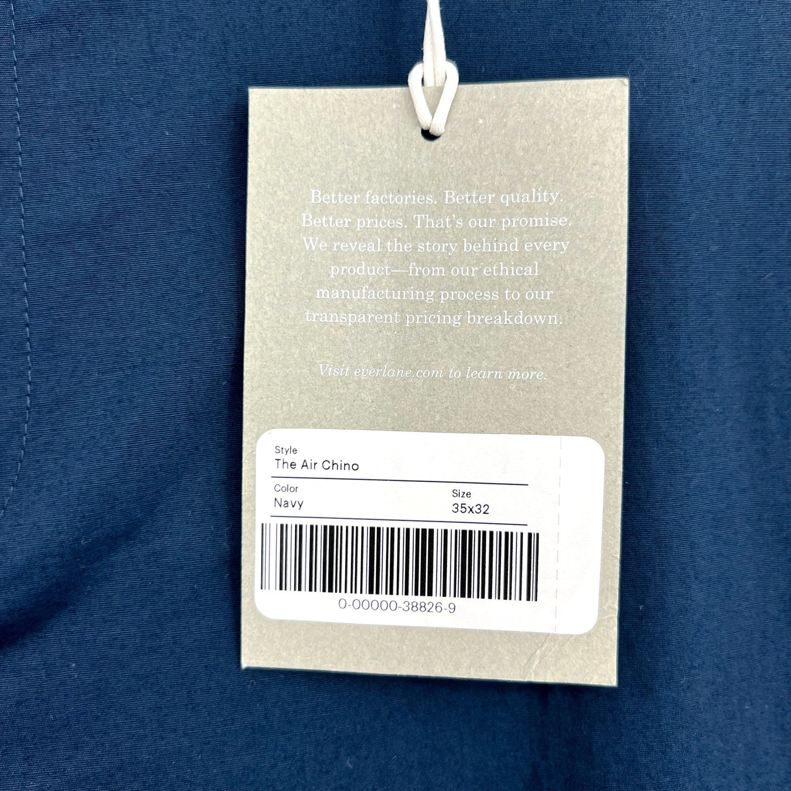 EVERLANE Mens Air Chino Pants 35x32 Navy Blue Stretch Cotton Poplin Slim Fit NWT