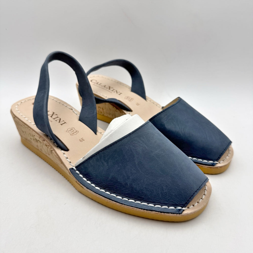 CalaXini Womens Cork Wedge Sandals EU 40 US 9.5-10 Navy Blue Suede NWOB