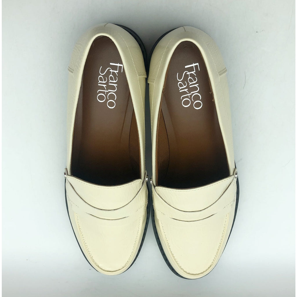 Franco Sarto Womens Cassandra Loafers US 7.5 Cream Vegan Patent Leather NIB