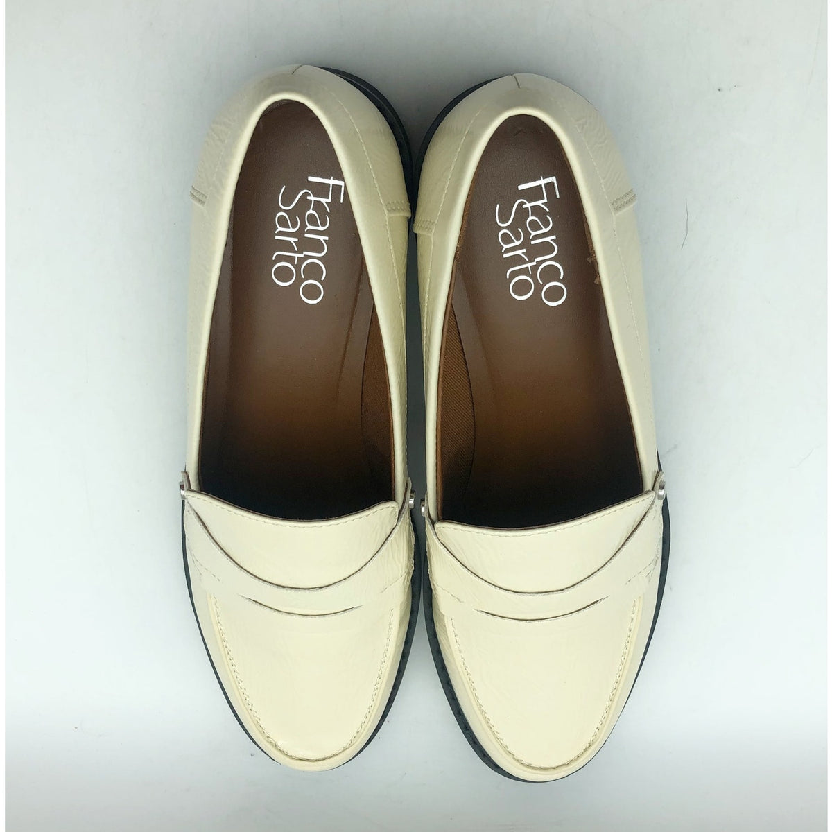 Franco Sarto Womens Cassandra Loafers Size 7.5 Cream Vegan Patent Leather NIB