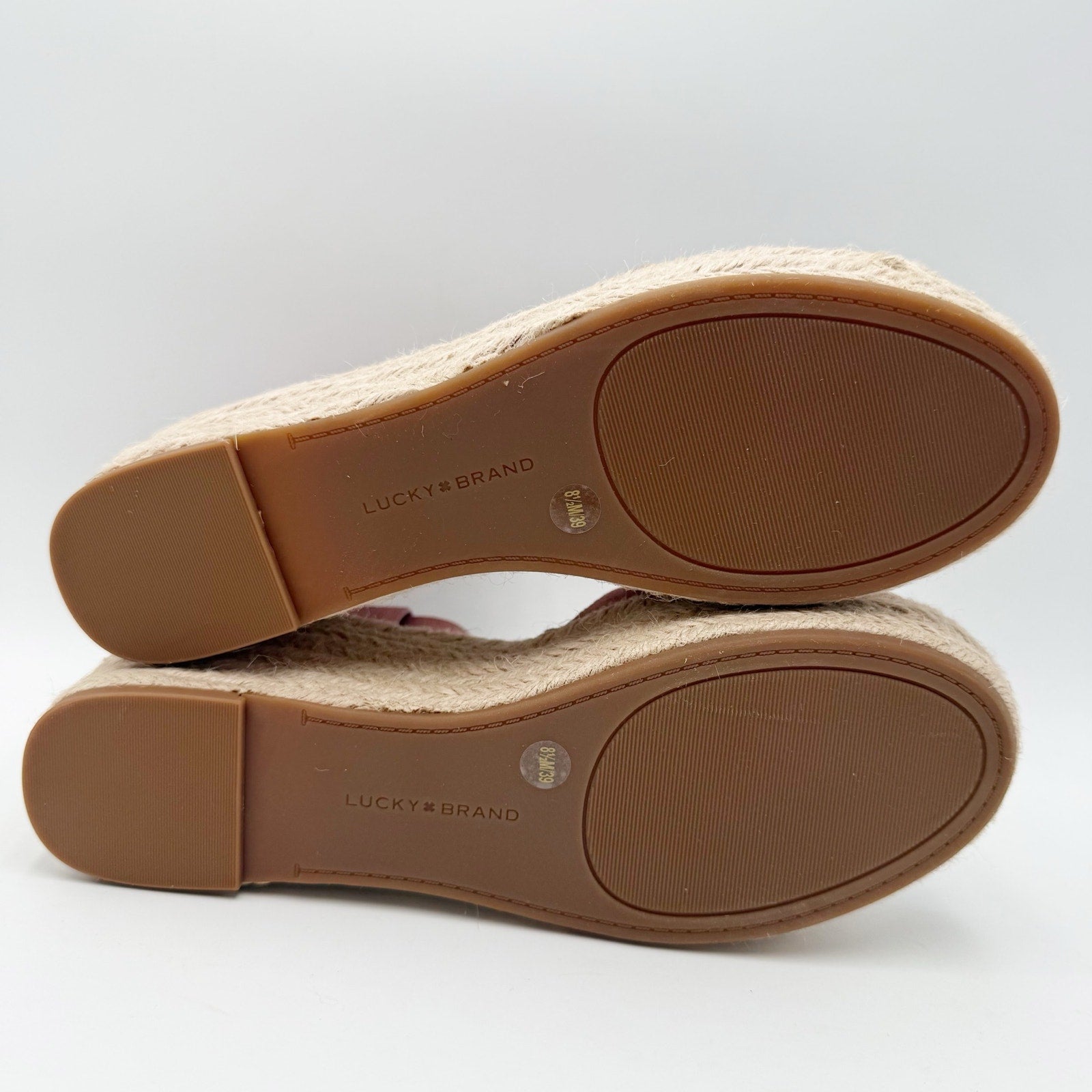 Lucky Brand Womens Audrinah Wedge Sandals Size 8.5 M Pink Taupe Suede NWOB