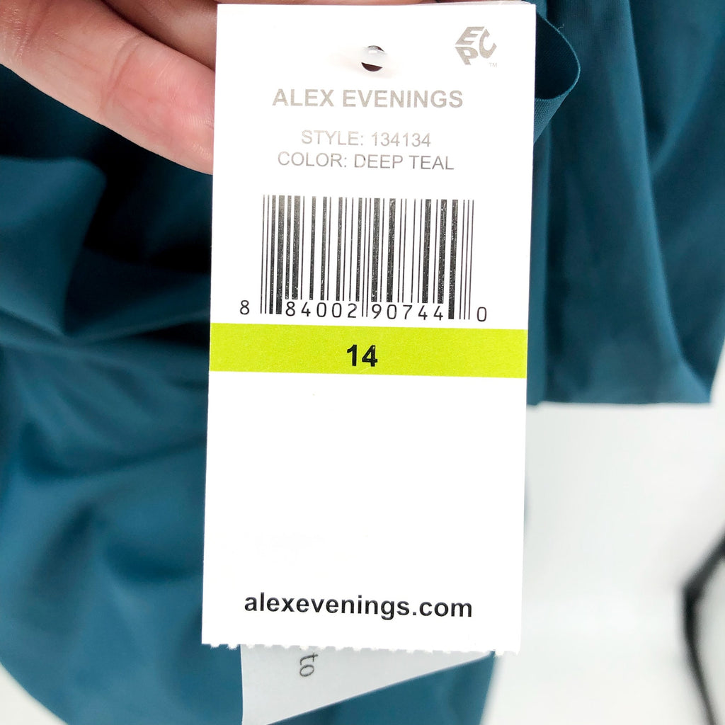 ALEX EVENINGS Beaded Wrap Front Dress Size 14 Blue Green Teal 134134 NWT