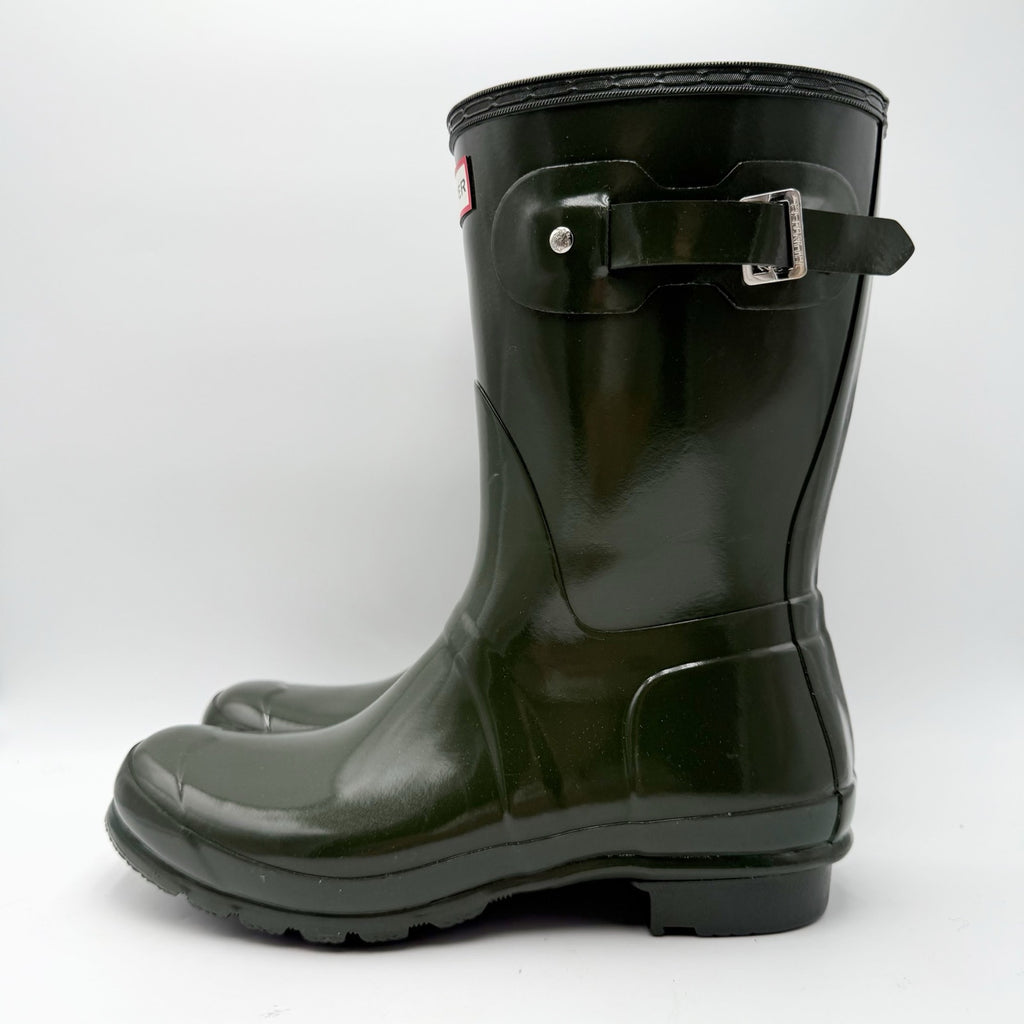 Hunter Womens Original Short Gloss Rain Mid Boot Size 10 Green Waterproof NWOB